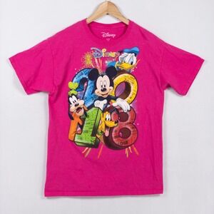 Disney T Shirt Adult Sz Medium Pink Cotton 2018 Graphic Short Sleeve Casual
